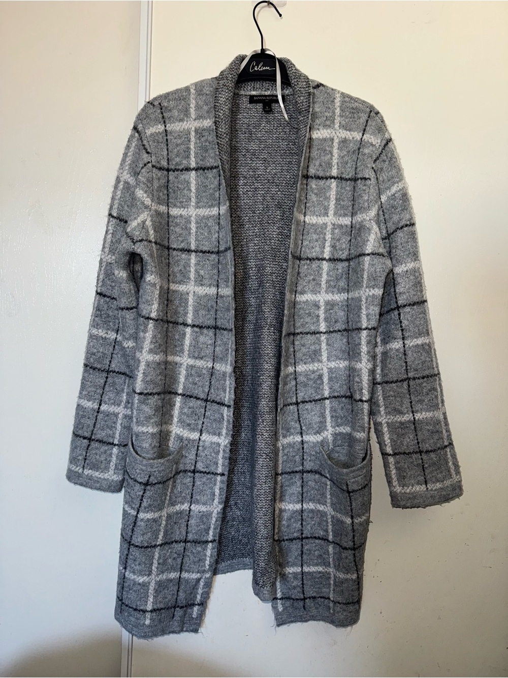 Banana Republic Gray Windowpane Open Cardigan